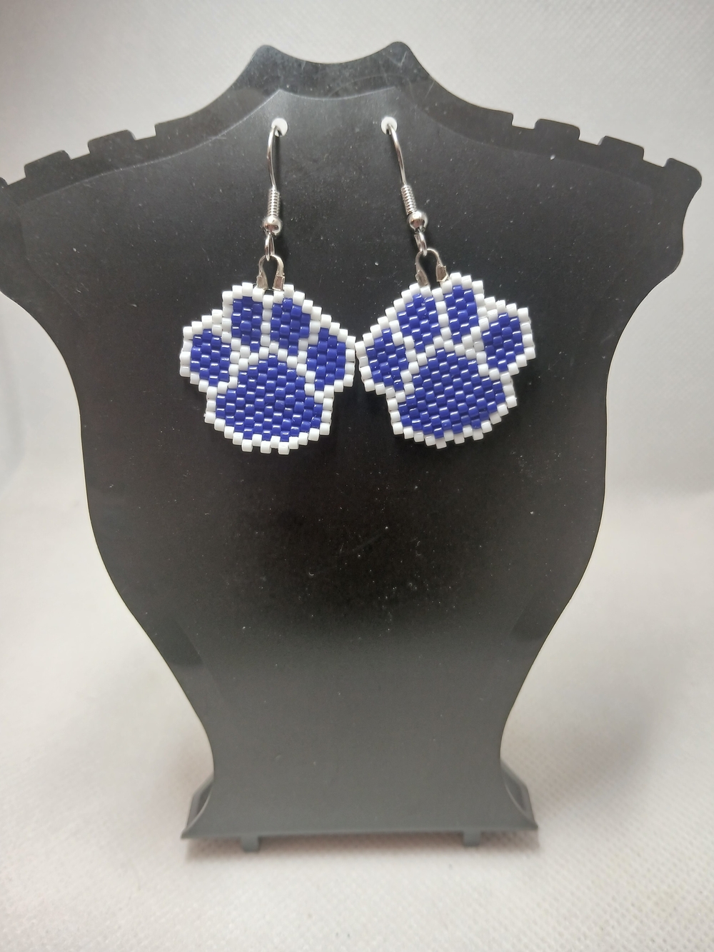 Handmade Blue Paw Print Beaded Earrings - Cute Pet Charm
